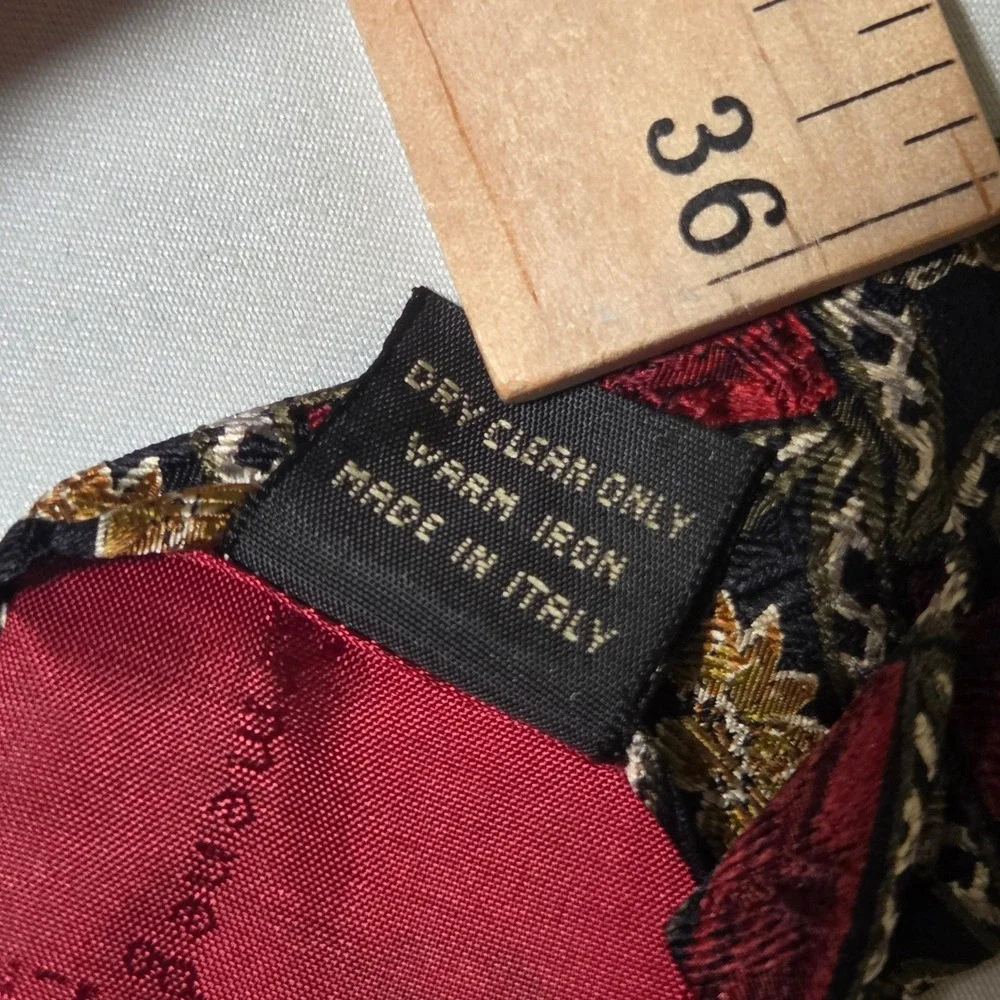 Ermenegildo Zegna Silk Tie Vintage Red Gold Geometric Floral Made in Italy